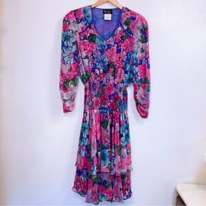 Vintage 90s Diane Freis Original
Georgette Floral Knee High Silk Dress